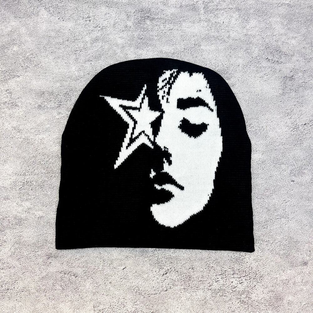 grunge gothic punk star face beanie